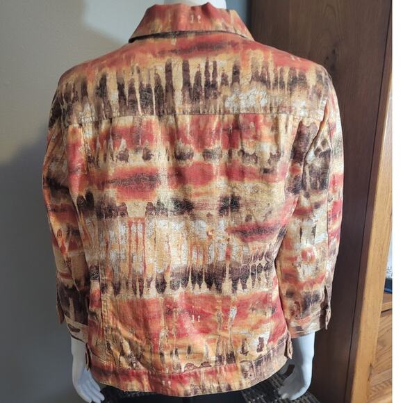 Chico’s Orange Gold Metallic Abstract Blazer Jacket Large Artsy Graphic Shimmer - Picture 4 of 9